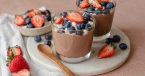 Chocolate Protein Pudding in Glass Bowls