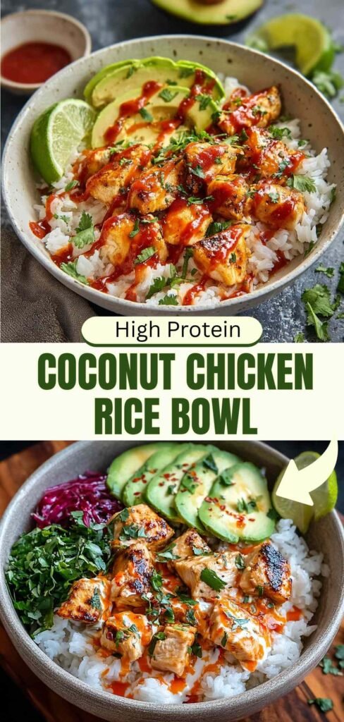 High Protein Coconut Chicken Rice Bowl - Tropical Dinner Recipe