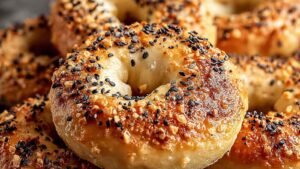 Greek yogurt bagels high protein fresh from oven showing golden brown tops and perfect texture