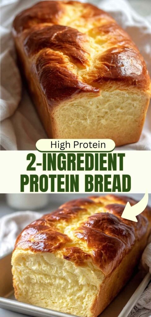 2-ingredient protein bread on wooden cutting board showing moist texture and golden color
