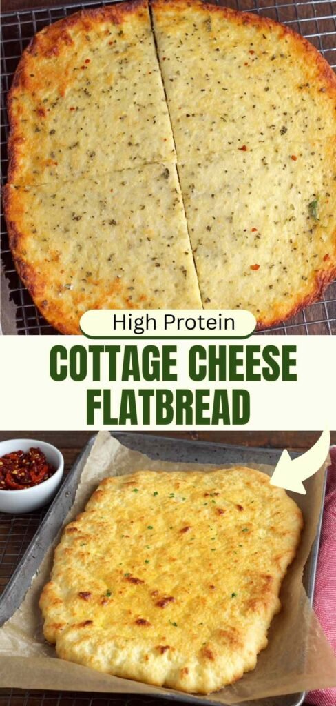2-ingredient cottage cheese flatbread topped with sauce and cheese as healthy pizza base
