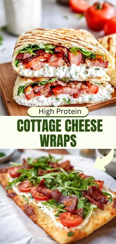 Cottage cheese wrap filled with fresh vegetables and protein showing flexibility and texture