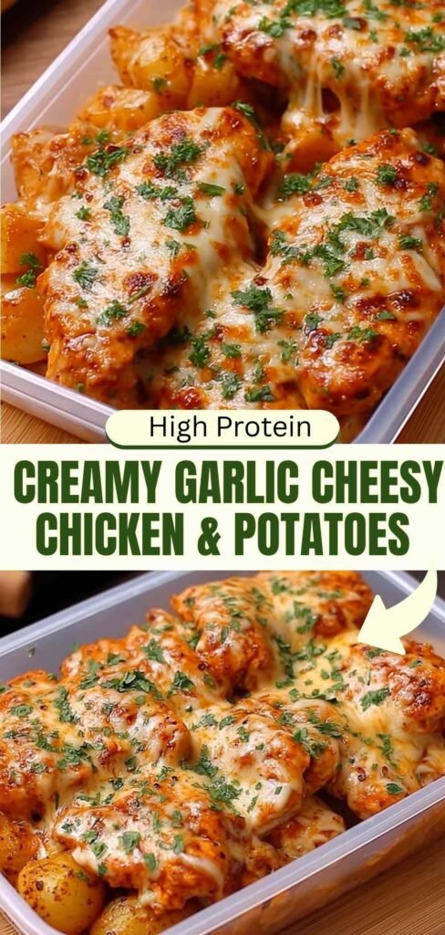 High Protein Creamy Garlic Cheesy Chicken Potatoes 53g Protein