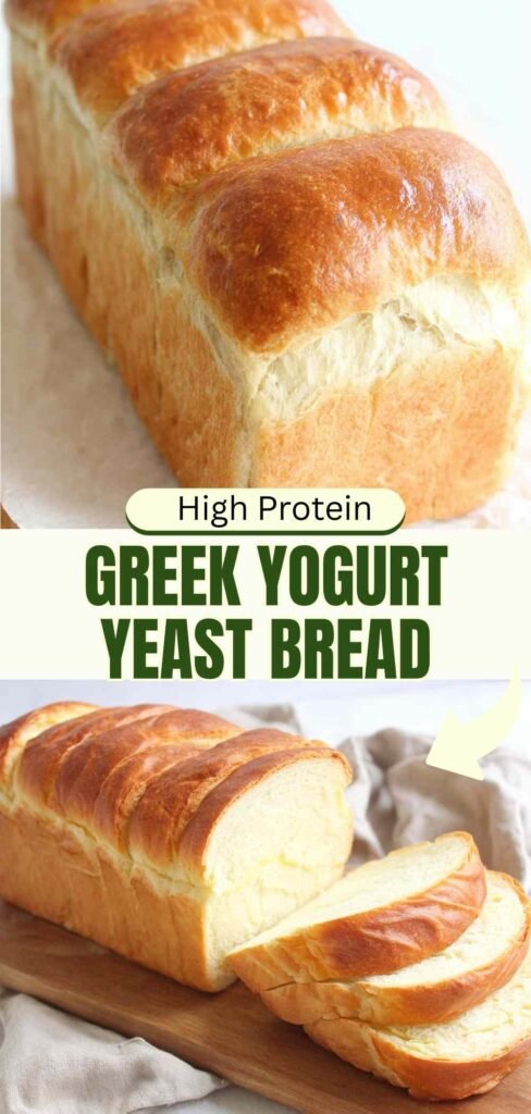 Sliced Greek yogurt yeast bread showing moist, tender crumb and perfect sandwich bread texture