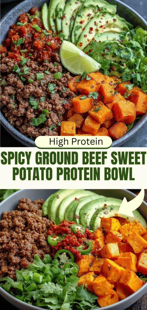 High Protein Spicy Ground Beef Sweet Potato Bowl 35g Protein