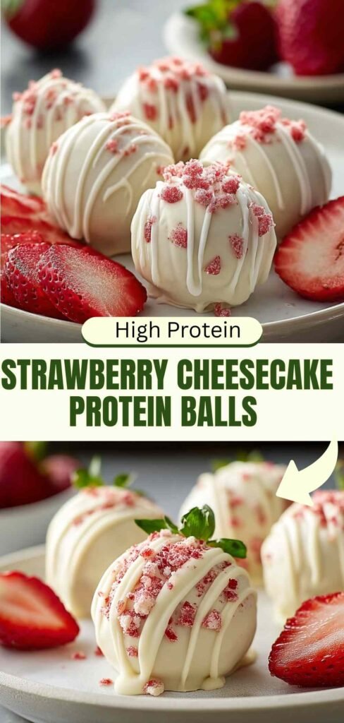 High Protein Strawberry Cheesecake Protein Balls No Bake Recipe 1