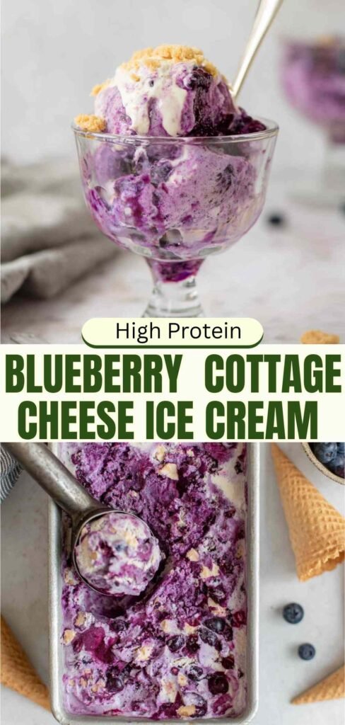 Blueberry cheesecake cottage cheese ice cream showing layers