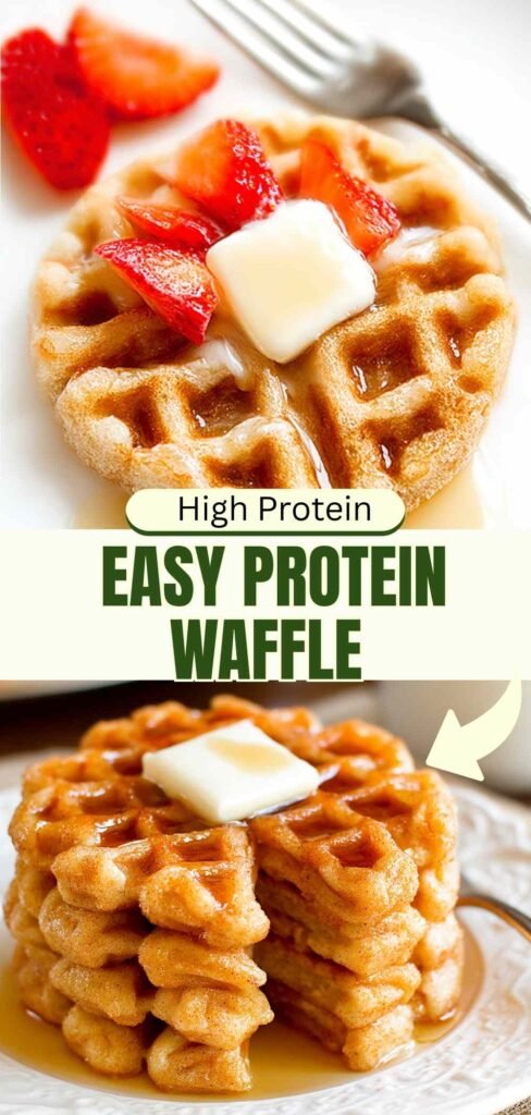 golden easy protein waffles with syrup showing fluffy texture