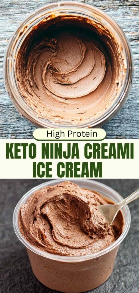 Scooped keto ninja creami ice cream in white bowl topped with peanut butter powder