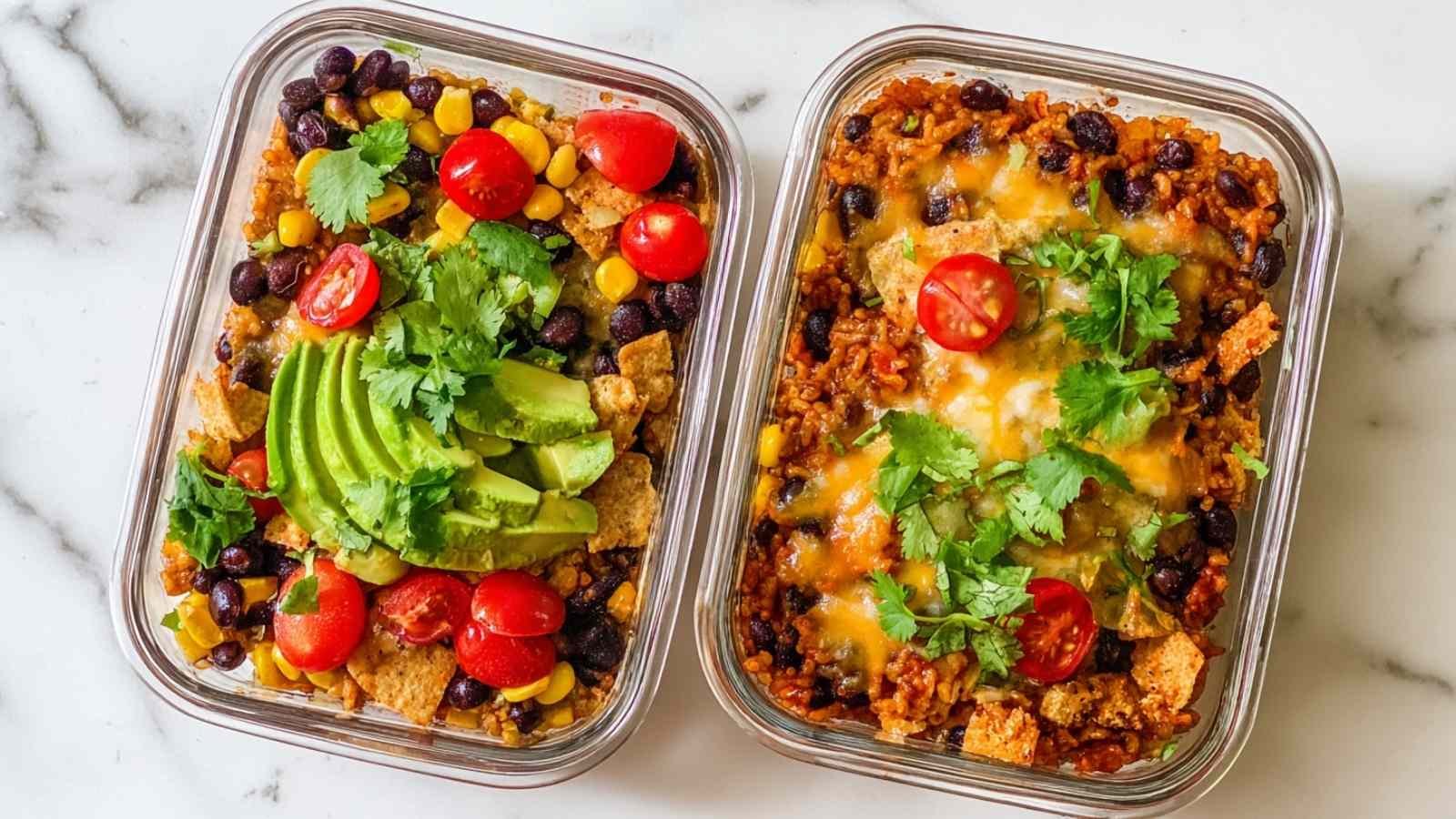 High protein cottage cheese enchilada bowl with avocado cilantro garnish on white background