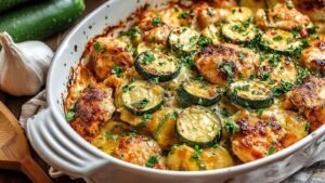 Easy chicken zucchini bake ingredients prepped in mixing bowl with spicesAll the fresh ingredients for easy chicken zucchini bake laid out and ready to mix - here's how it looks in my kitchen before the magic happens in the oven.