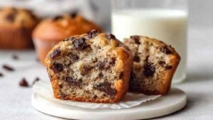 Healthy banana bread protein muffins cooling in muffin tin with golden brown tops