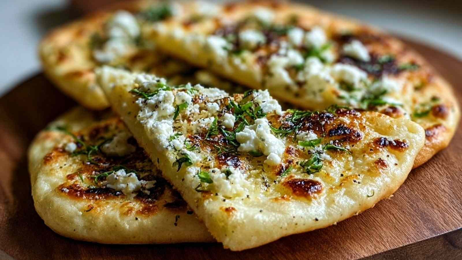 2-ingredient cottage cheese flatbread recipe baked golden brown on parchment paper