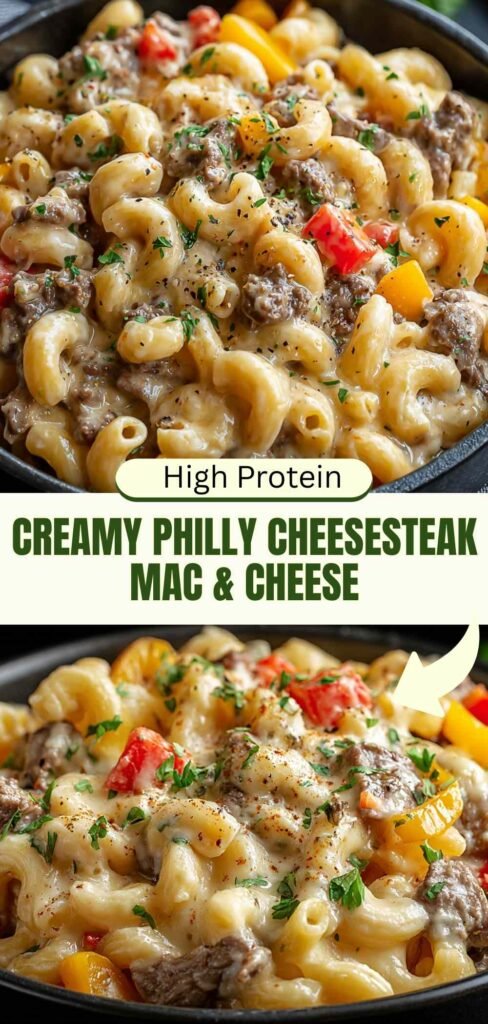 High Protein Creamy Philly Cheesesteak Mac Cheese 40g Protein Per Serving