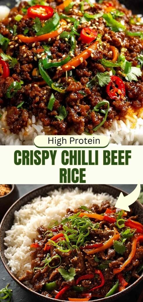 High Protein Crispy Chilli Beef Rice 15 Minute Asian Dinner 36g Protein