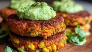 Crispy sweet potato red lentil patties cooking in cast iron skillet until golden brown