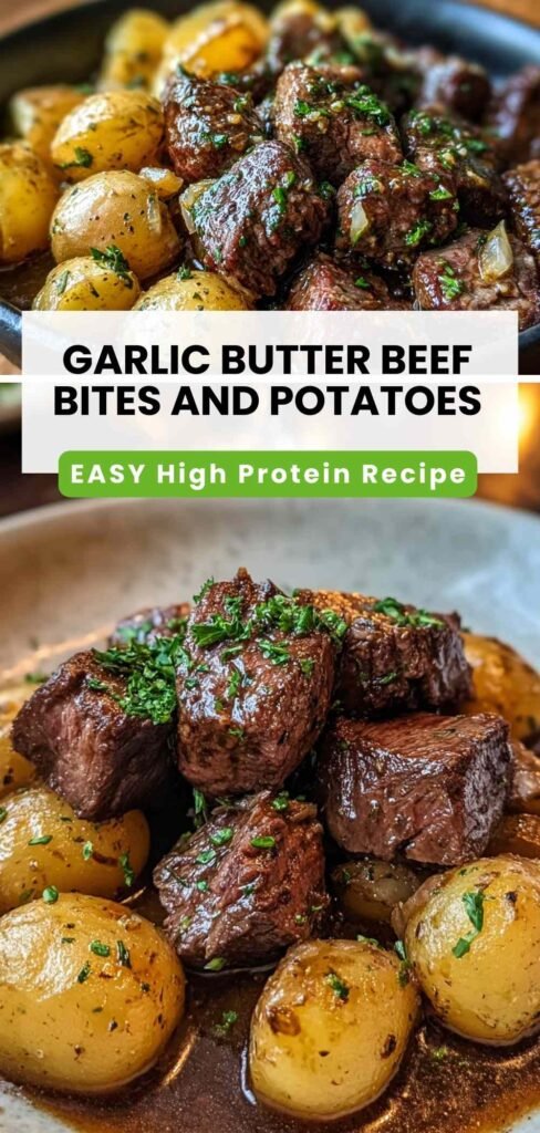 High Protein Garlic Butter Beef Bites and Potatoes