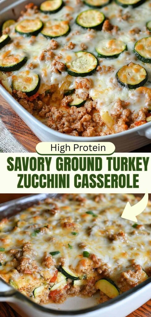 High Protein Ground Turkey Zucchini Casserole (90-100g Protein!)