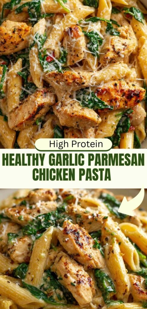 High Protein Healthy Garlic Parmesan Chicken Pasta Recipe 38g Protein Per Serving