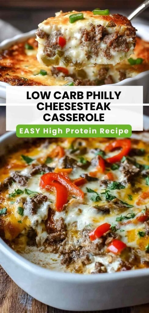 High Protein Low Carb Philly Cheesesteak Casserole Recipe