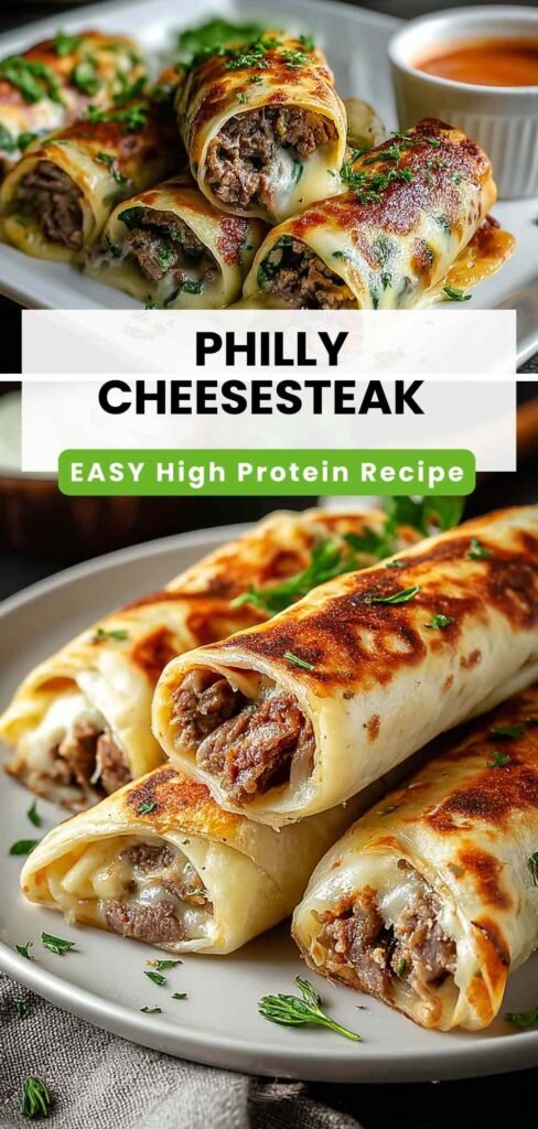 High Protein Philly Cheesesteak Roll Ups