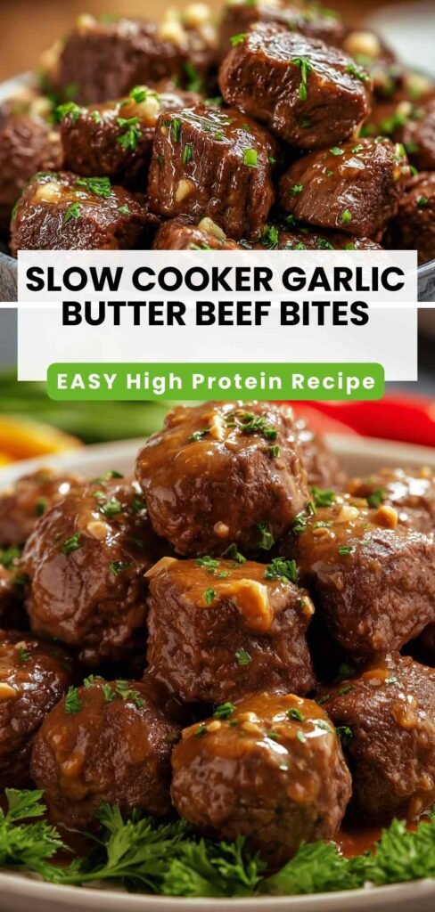 High Protein Slow Cooker Garlic Butter Beef Bites