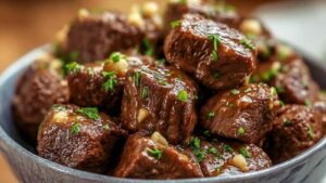 Seasoned beef cubes for high protein slow cooker garlic butter beef bites recipe