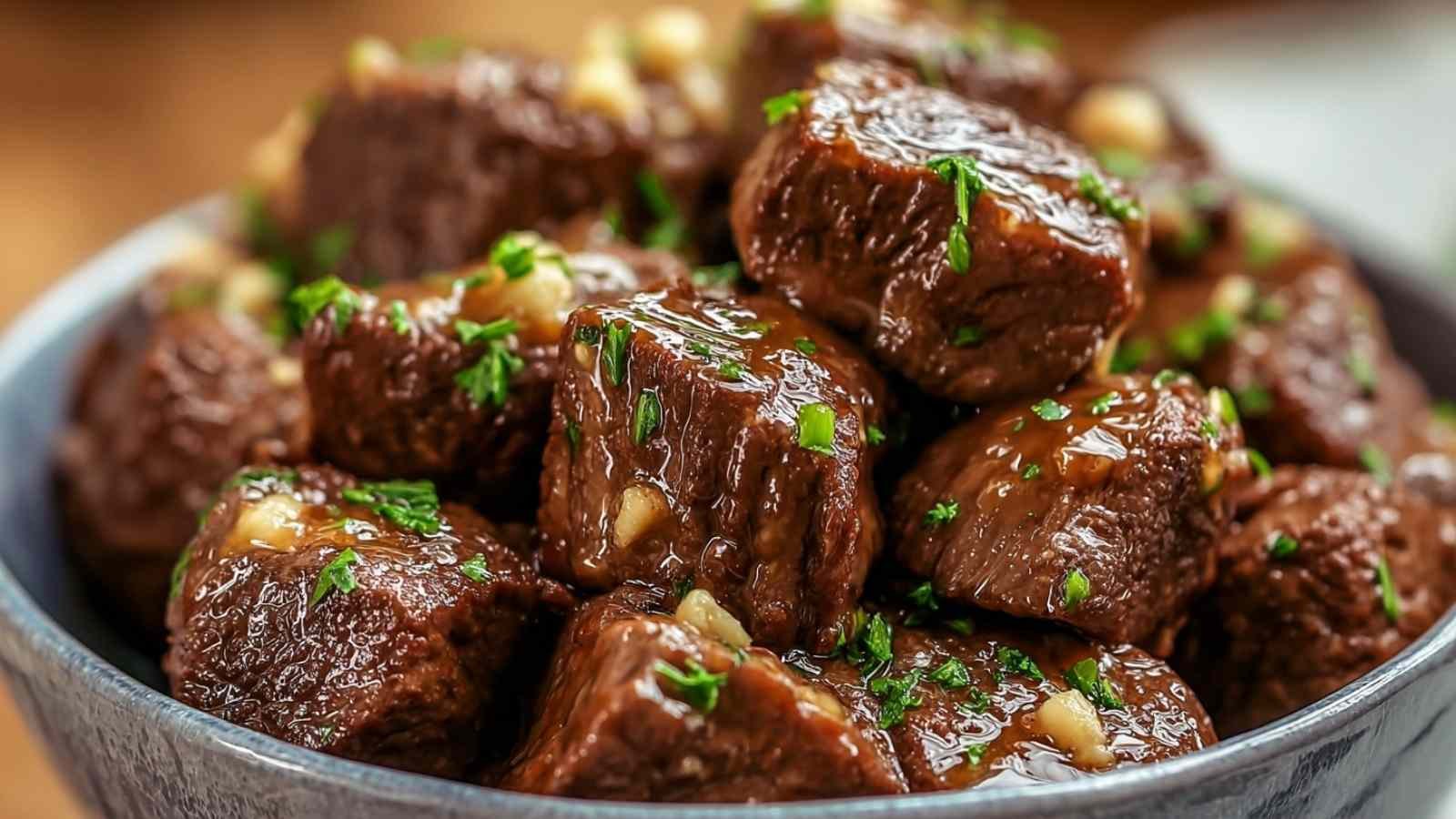Seasoned beef cubes for high protein slow cooker garlic butter beef bites recipe