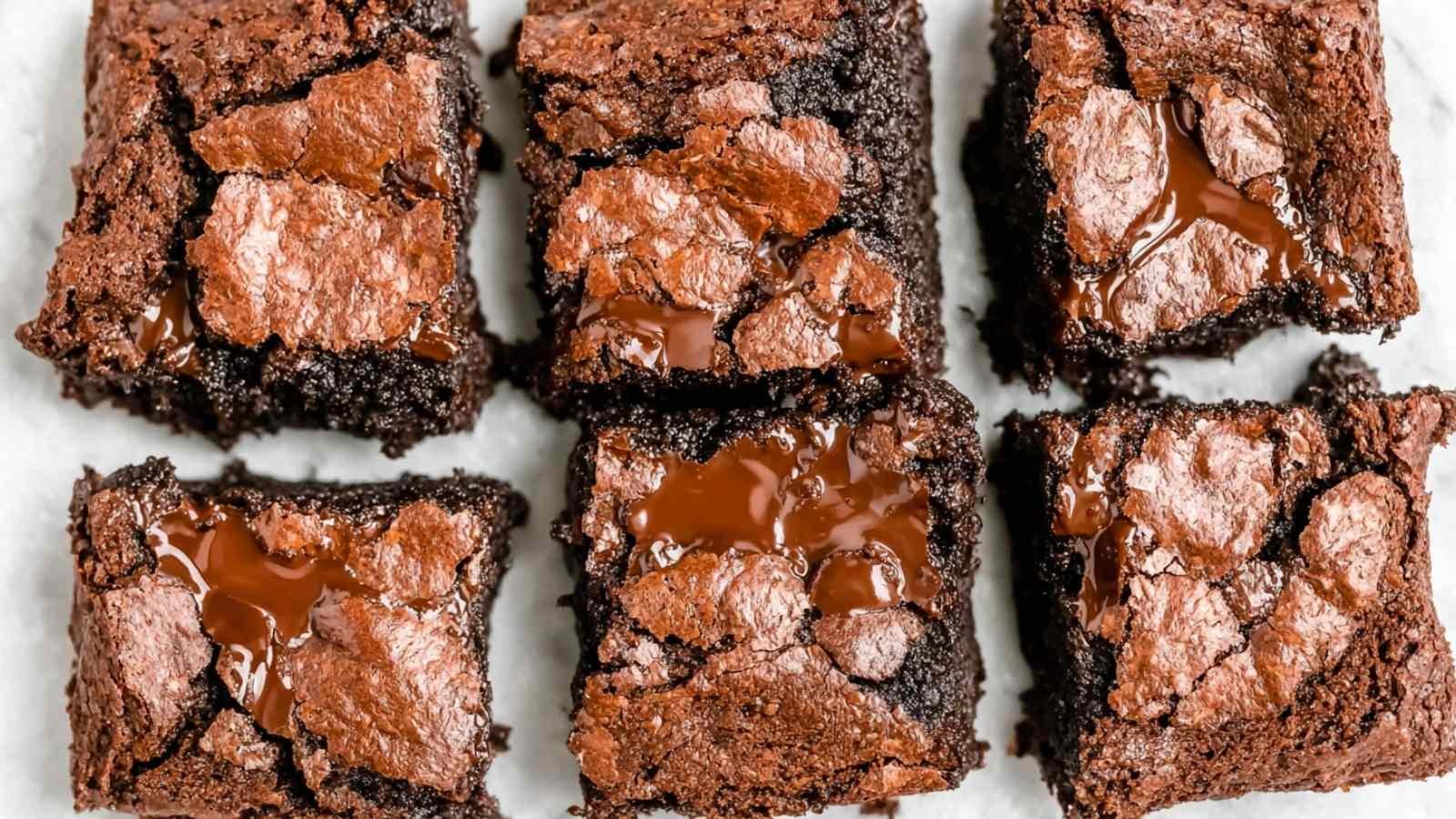 Zero sugar brownies with Greek yogurt cut into fudgy squares showing moist texture and chocolate chips