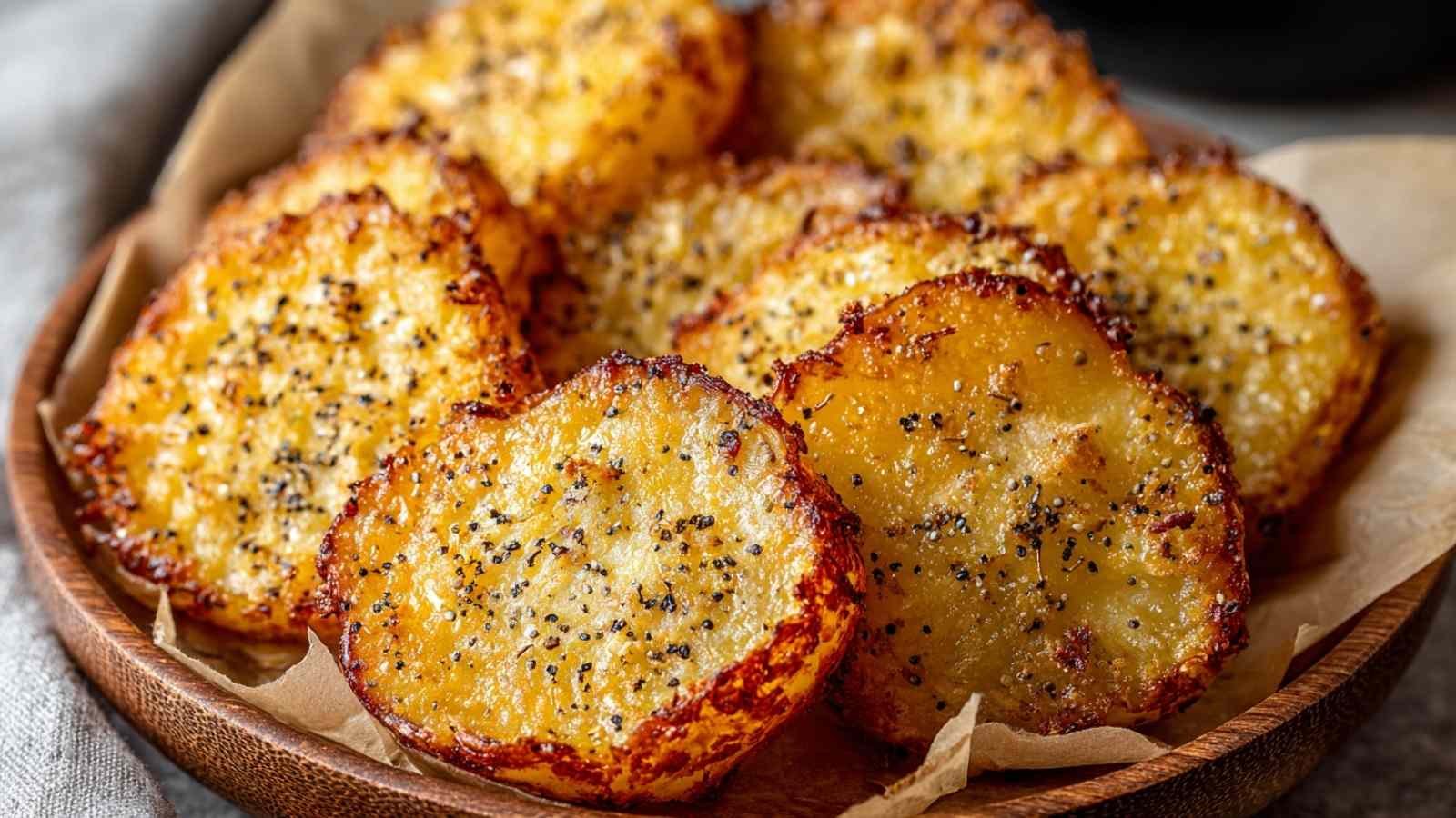 Crispy cottage cheese chips cooling on parchment-lined baking sheet after baking
