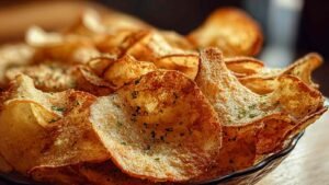 Cottage cheese chips golden brown and crispy on parchment lined baking sheet