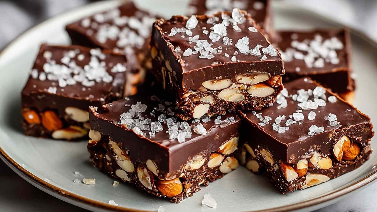 Ingredients for dark chocolate and sea salt nut bars including nuts chocolate chips and oats
