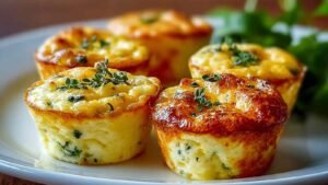 Easy cottage cheese egg bites on white plate showing fluffy golden texture