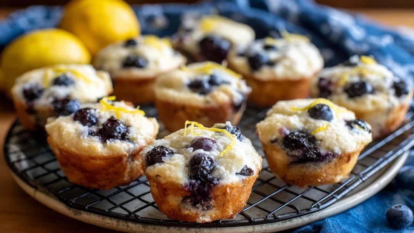 Golden blueberry and lemon zest cottage cheese bites cooling on wire rack showing fluffy texture