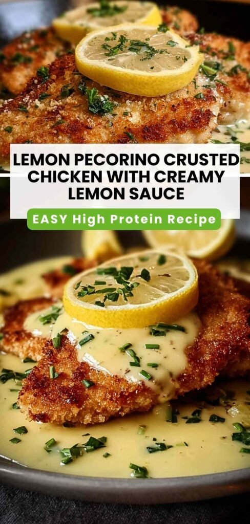 High Protein Lemon Pecorino Crusted Chicken with Creamy Sauce - 38g Protein.