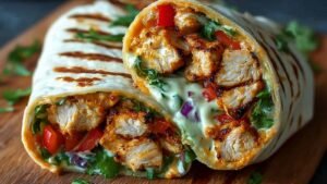 Savory Chipotle Ranch Grilled Chicken Burrito.