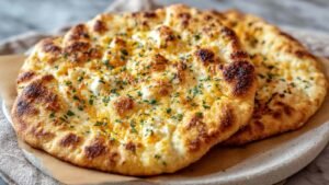 Viral cottage cheese flatbread recipe golden brown on baking sheet with parchment paper